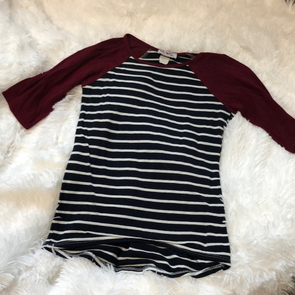 Girls Urban Rose Sz 10/12 Navy blue & white stripes, burgundy 3/4 sleeve